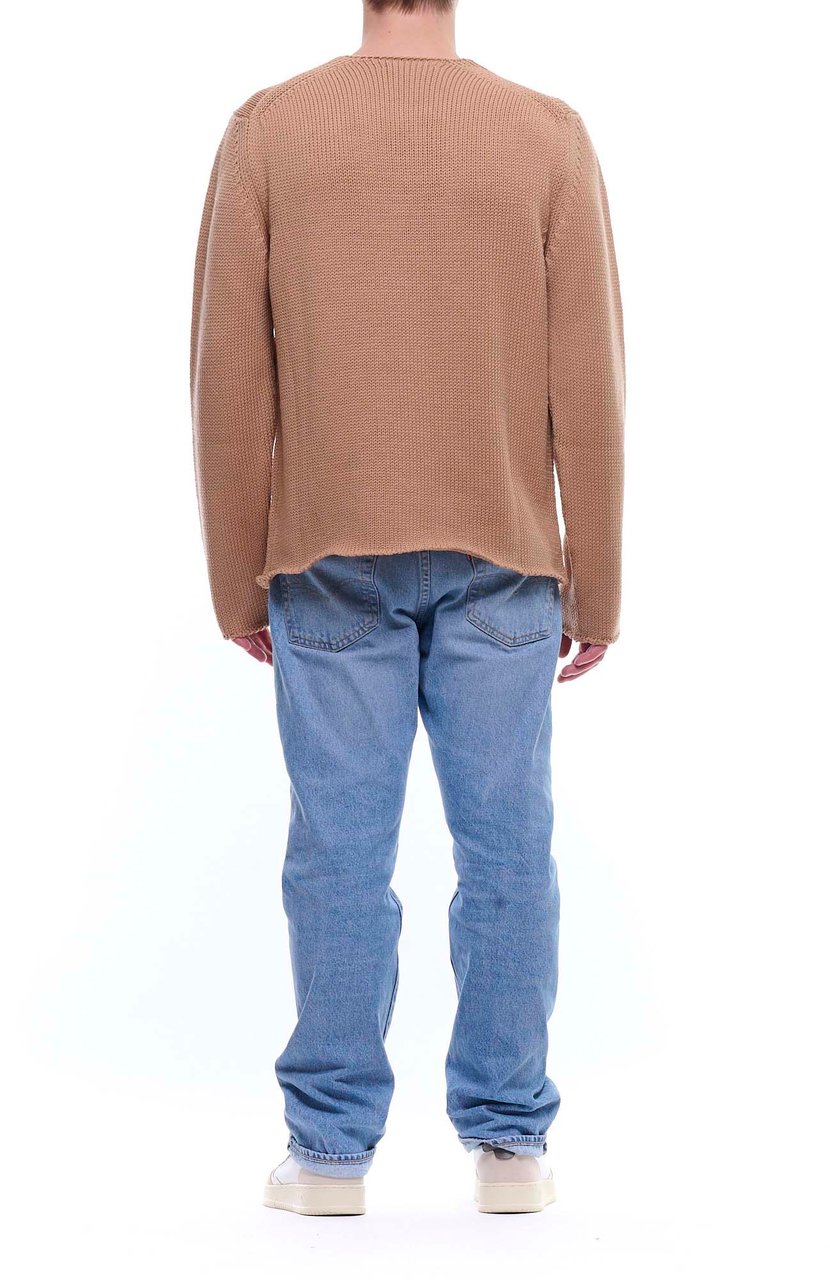 Del Carlo Textured Knit Beige Round Neck Sweater Neutraal