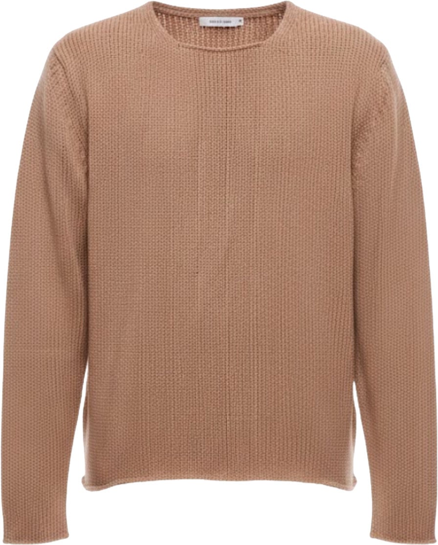 Del Carlo Textured Knit Beige Round Neck Sweater Neutraal