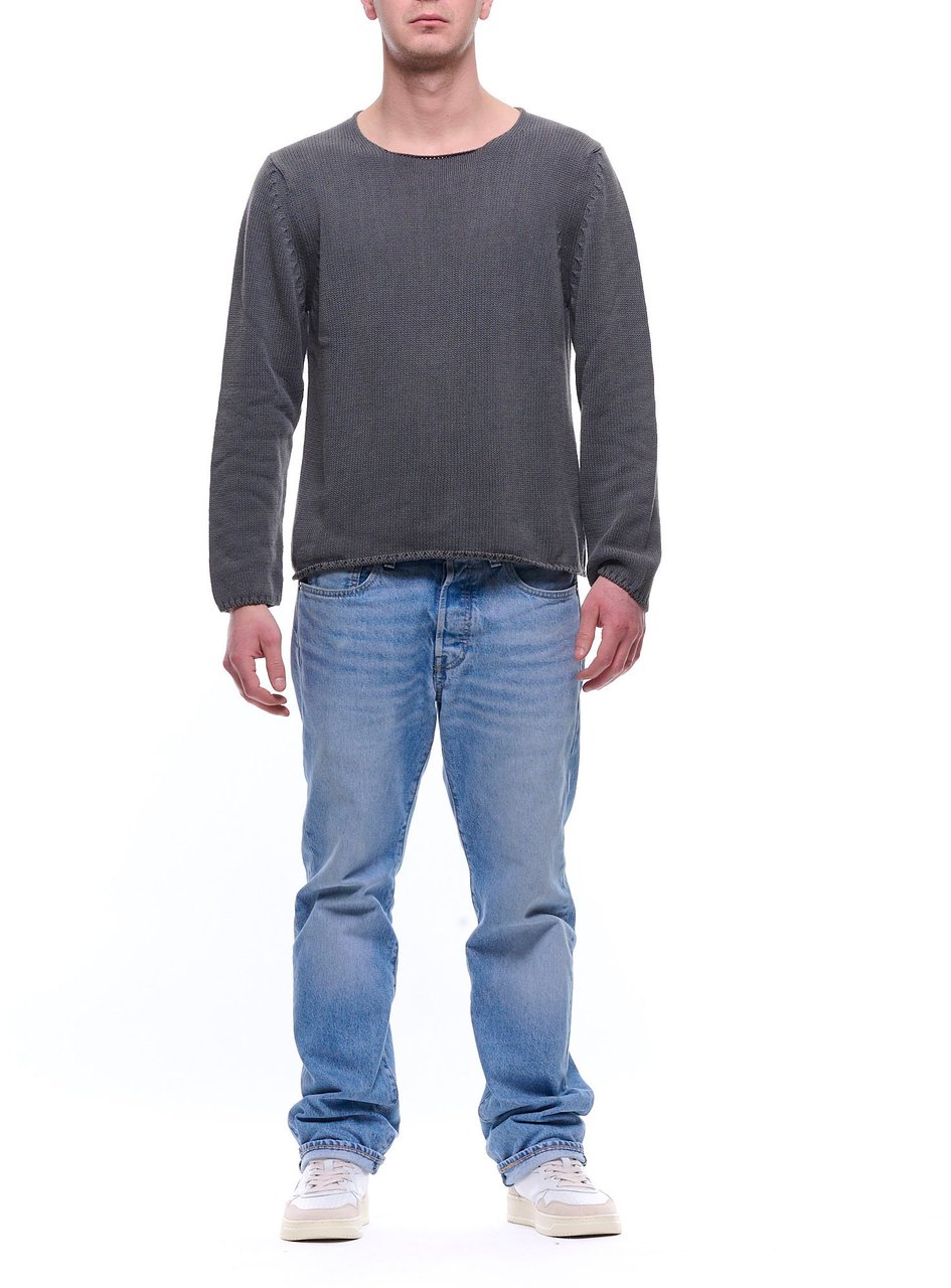 Del Carlo Textured Knit Crewneck Sweater Grijs