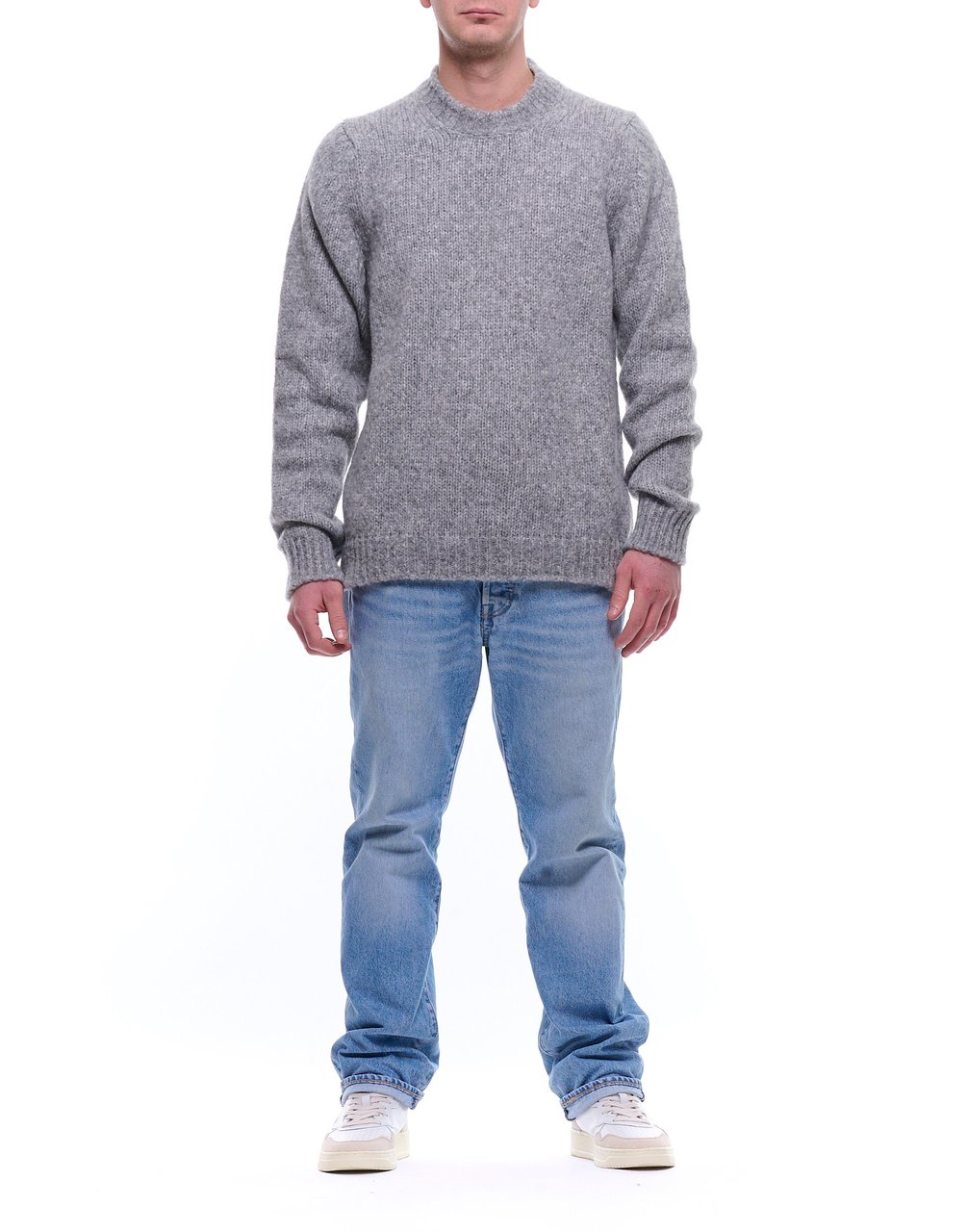 Del Carlo Men’S Grey Wool-Blend Crewneck Sweater Grijs