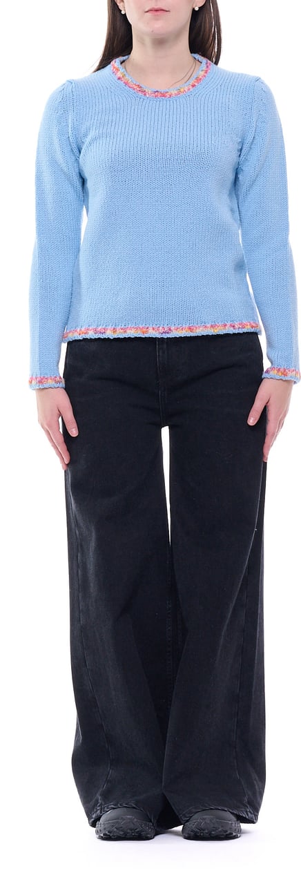 Del Carlo Light Blue Round-Neck Wool Sweater Blauw