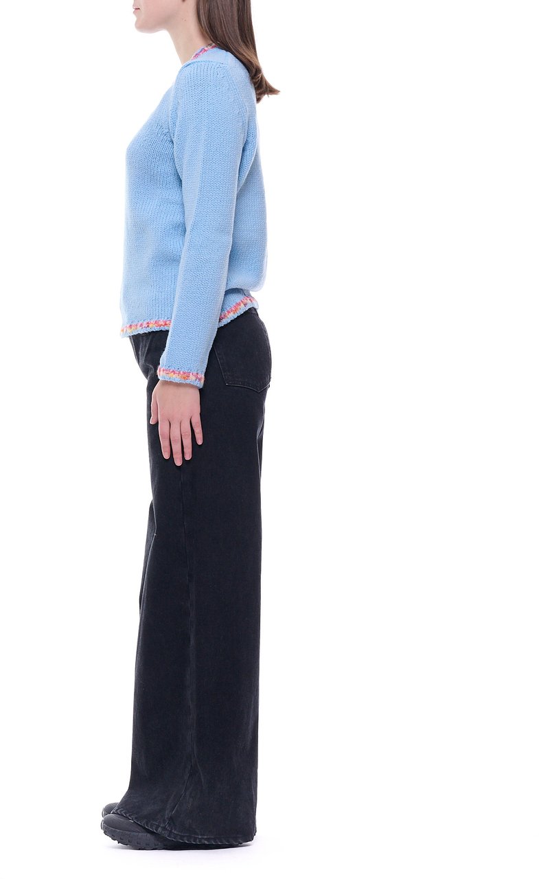 Del Carlo Light Blue Round-Neck Wool Sweater Blauw