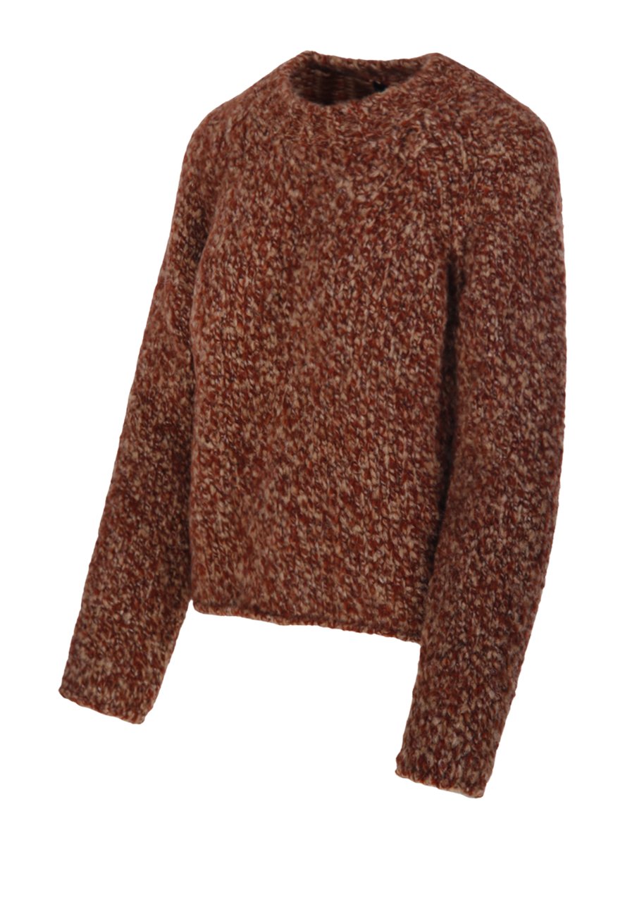 Del Carlo Chunky Knit Merino-Alpaca Crewneck Sweater Rood