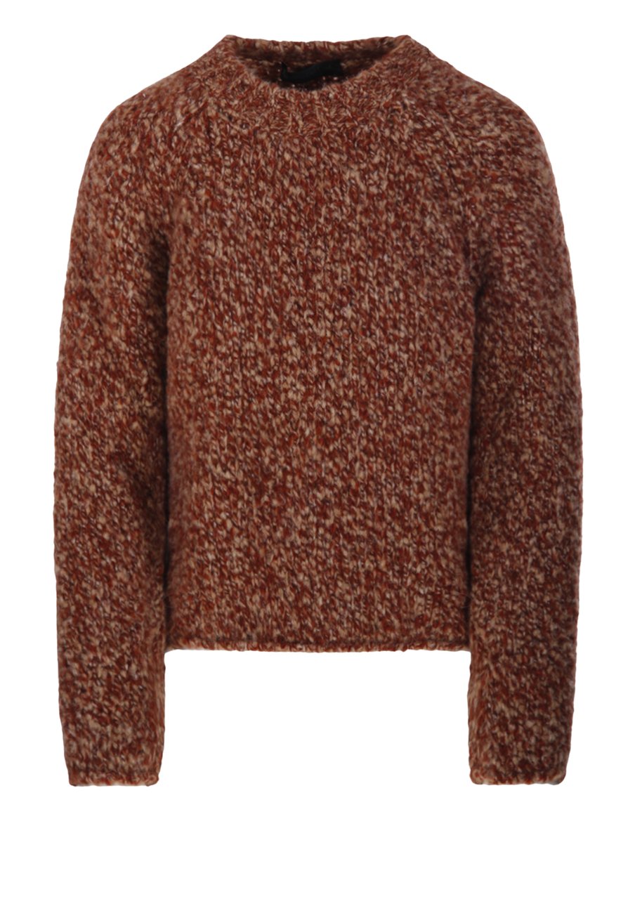 Del Carlo Chunky Knit Merino-Alpaca Crewneck Sweater Rood