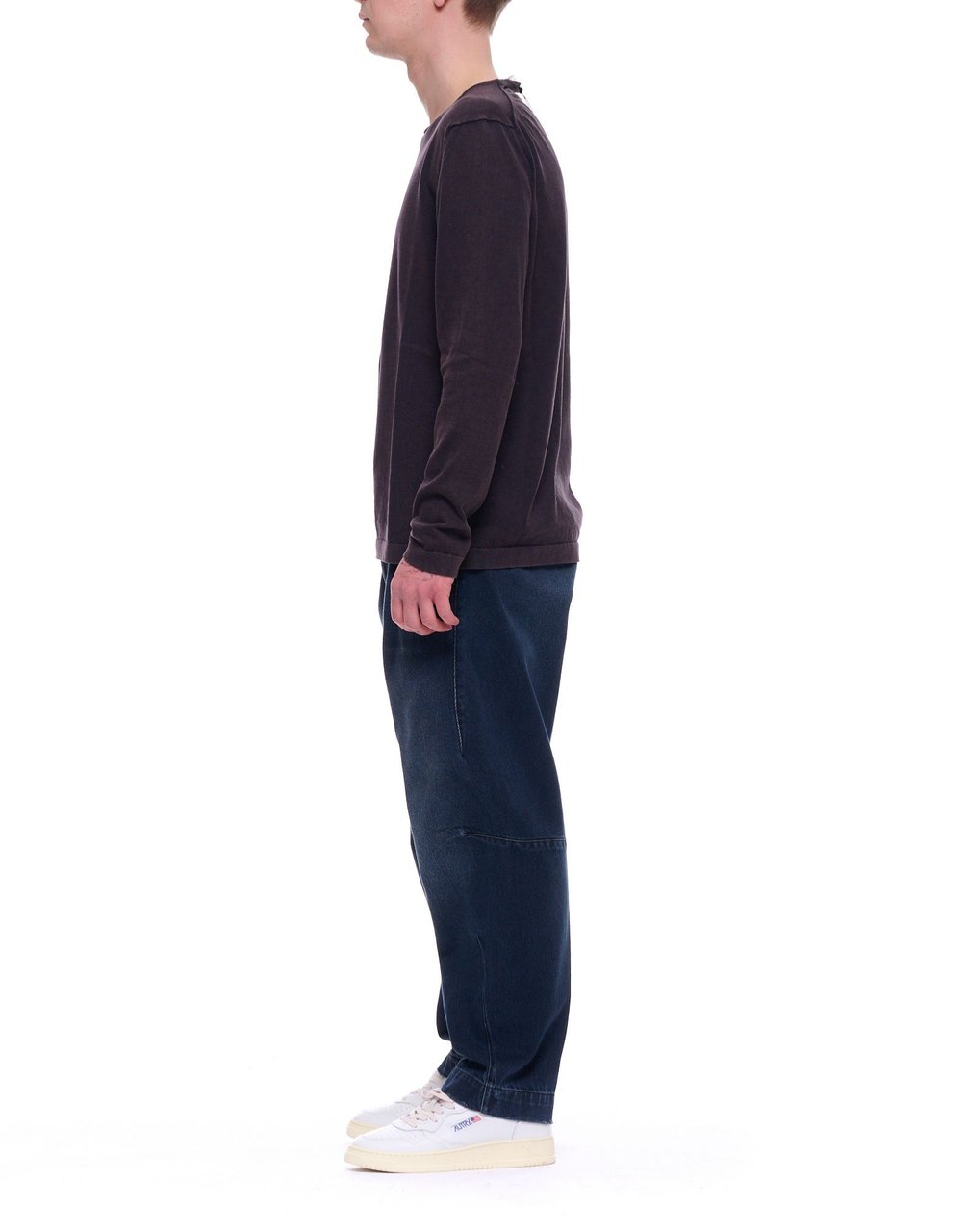 Del Carlo Dark Brown Lightweight Cotton Long Sleeve Top Zwart