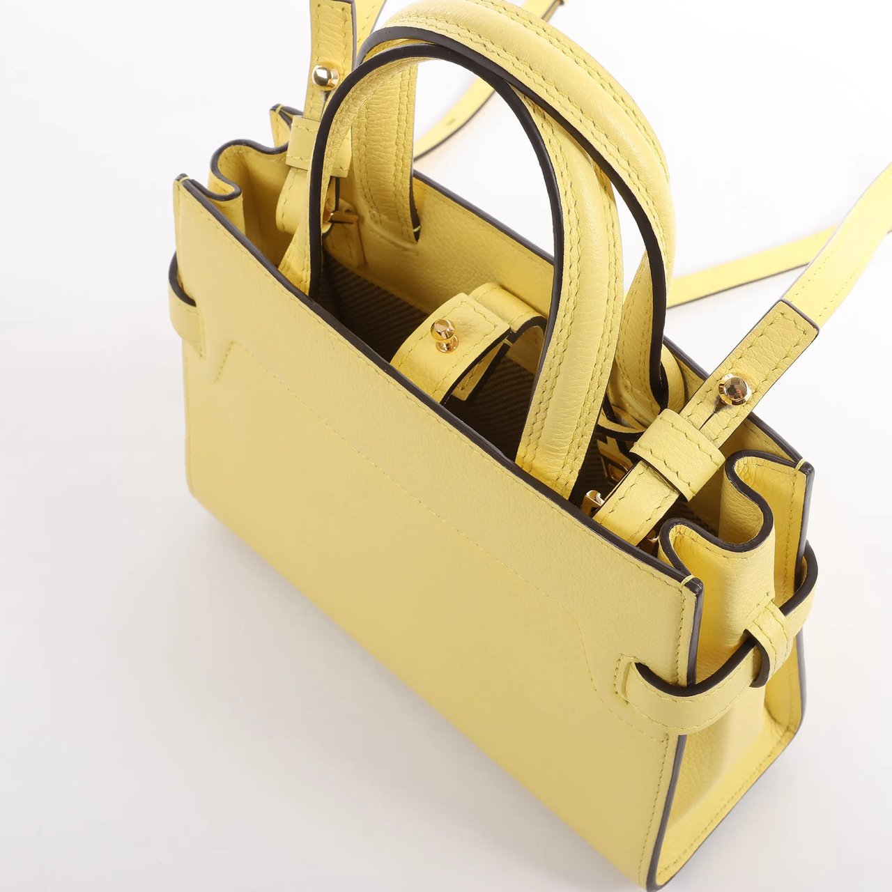 Delvaux Tempête PM Leather 2Way Crossbody Bag in Yellow Geel