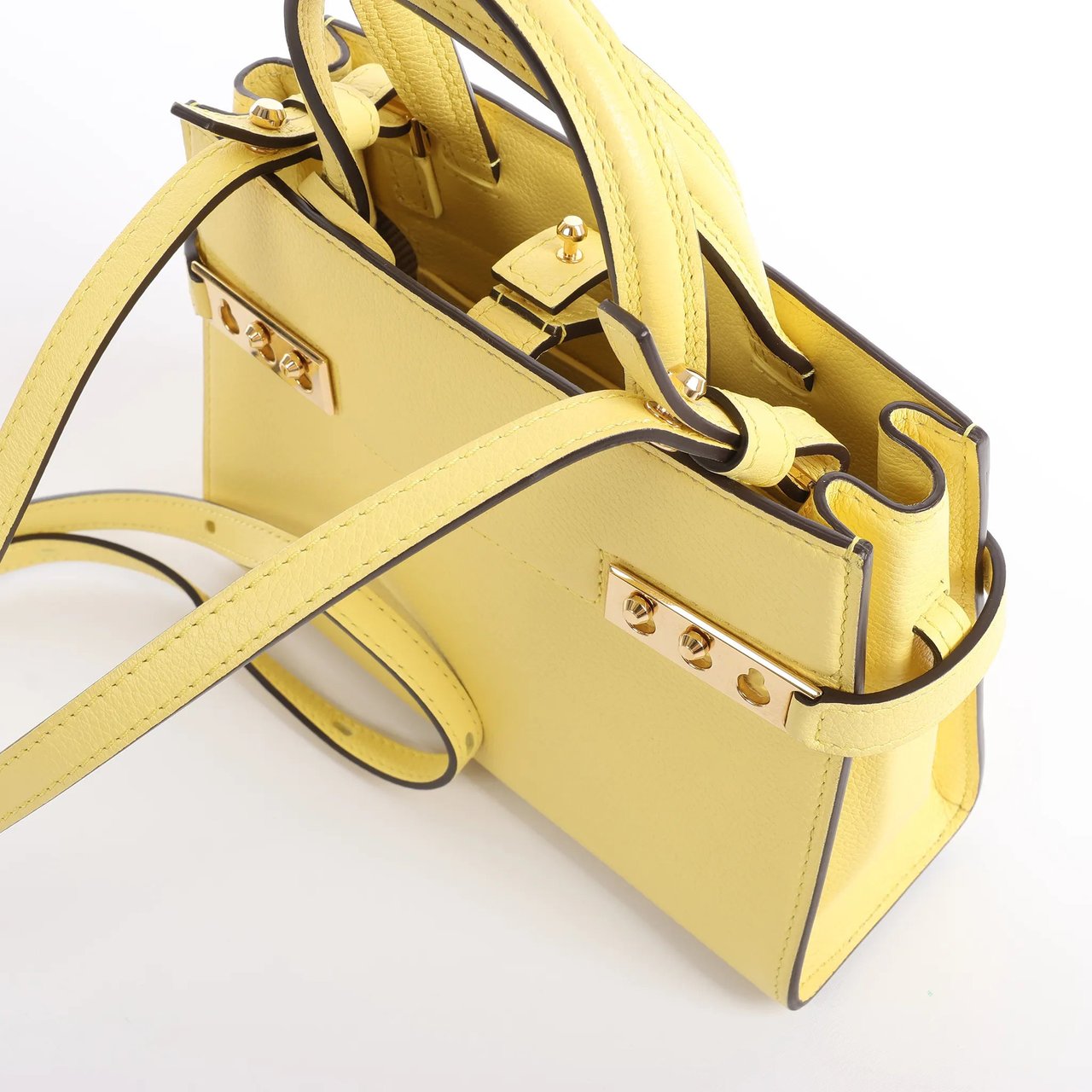 Delvaux Tempête PM Leather 2Way Crossbody Bag in Yellow Geel