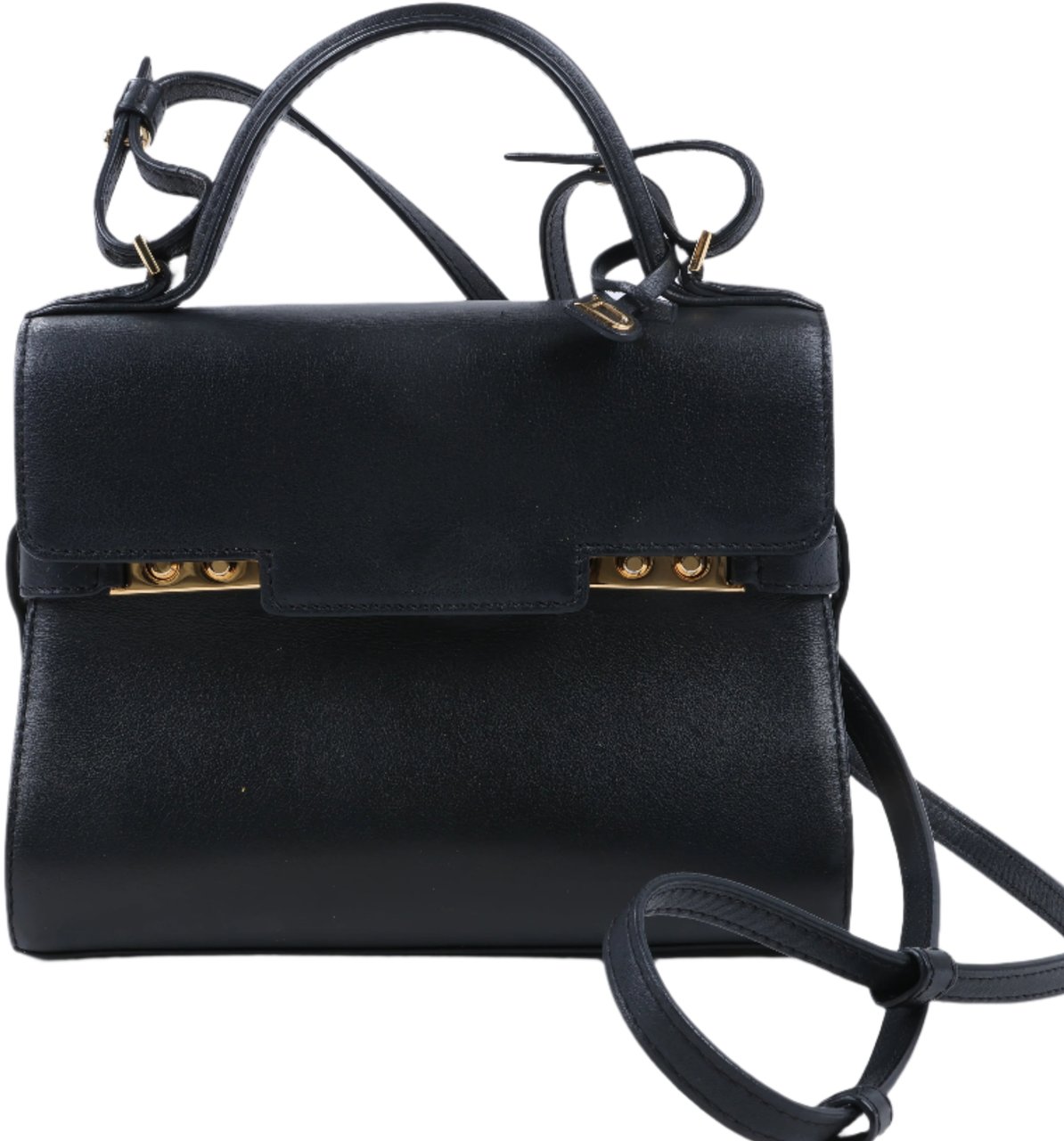 Delvaux Tempête PM Leather 2Way Crossbody Bags in Black Zwart