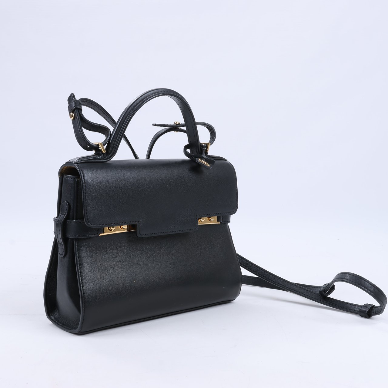 Delvaux Tempête PM Leather 2Way Crossbody Bags in Black Zwart