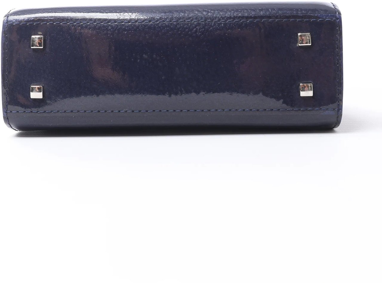 Delvaux Tempête Mini Patent Leather 2Way Crossbody Bags in Navy Blue Blauw