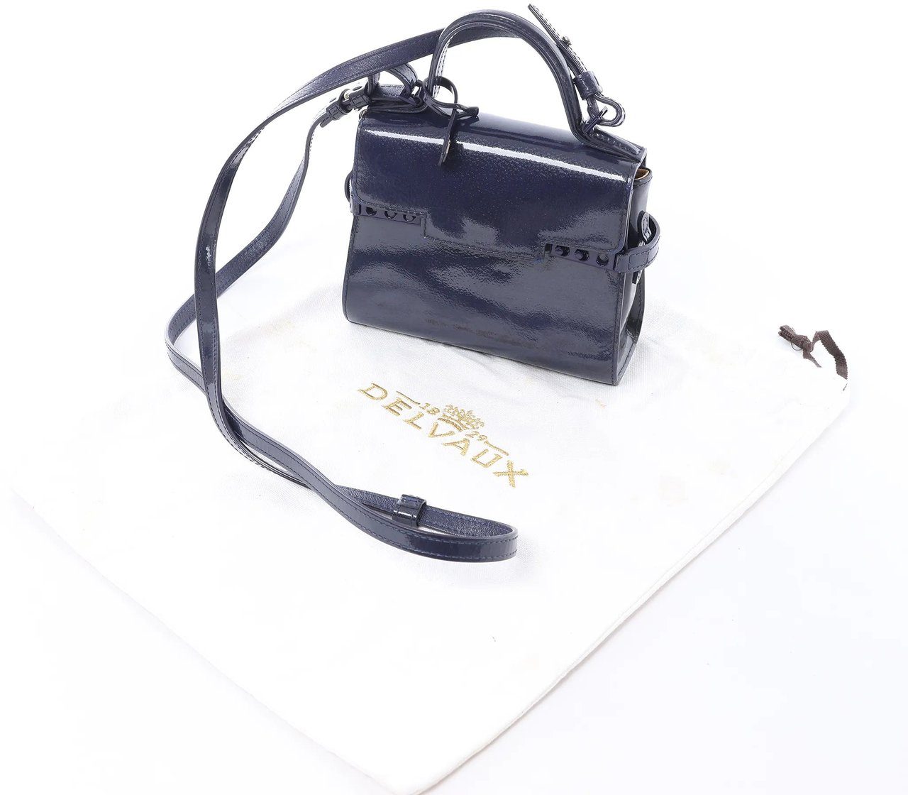 Delvaux Tempête Mini Patent Leather 2Way Crossbody Bags in Navy Blue Blauw