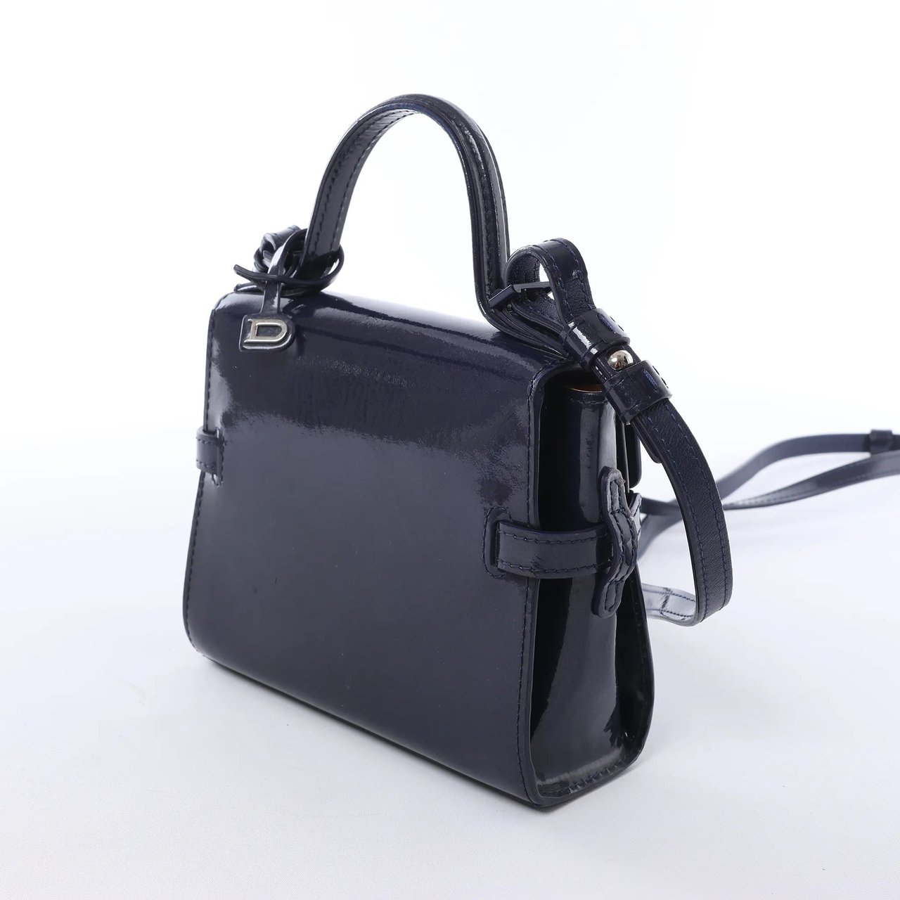 Delvaux Tempête Mini Patent Leather 2Way Crossbody Bags in Navy Blue Blauw