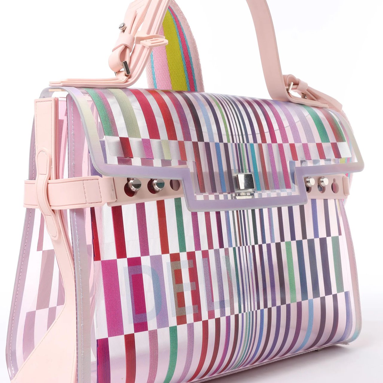 Delvaux Tempête GM Vinyl & Rubber 2Way Handbag in Pink Roze