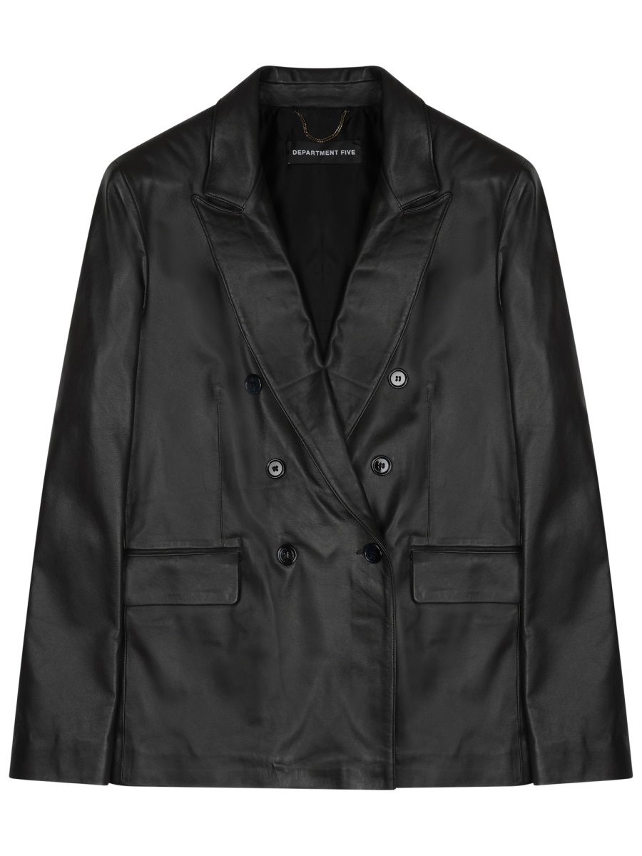 DEPARTMENT5 Black Arielle Double-Breasted Leather Blazer Zwart
