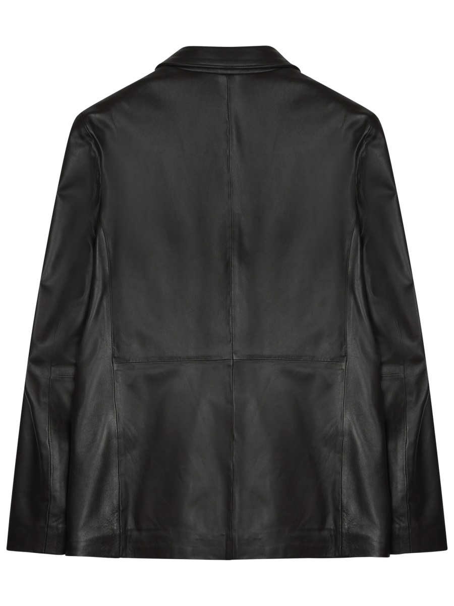 DEPARTMENT5 Black Arielle Double-Breasted Leather Blazer Zwart
