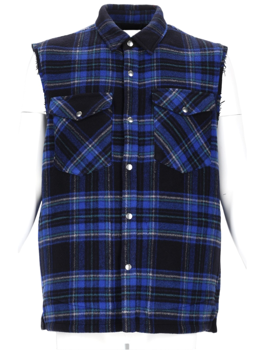 DEPARTMENT5 Sleeveless Plaid Shirt With Button-Down Front And Flap Pockets Blauw