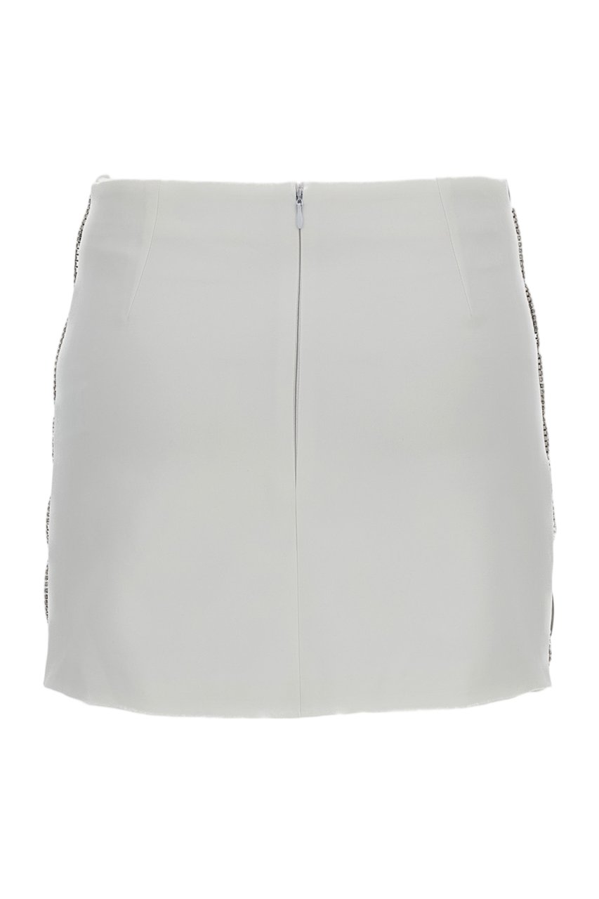 Des Phemmes Crystal-Embellished White Miniskirt with Zip Closure Wit