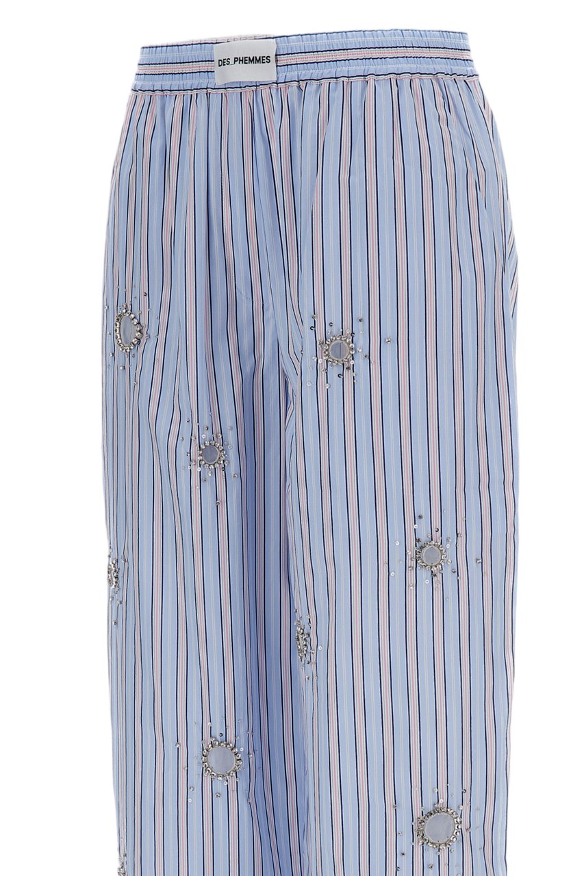 Des Phemmes Crystal-Embellished Striped Pants Blauw
