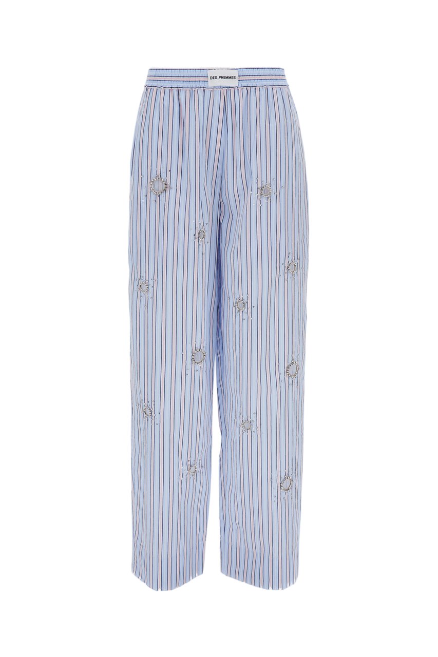 Des Phemmes Crystal-Embellished Striped Pants Blauw