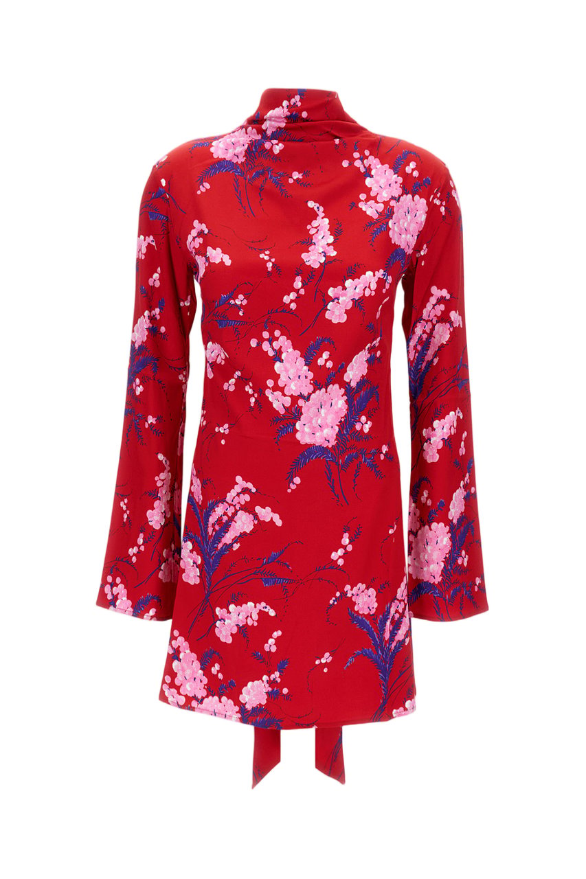 Des Phemmes Floral Print Mini Dress With Back Bow Detail Rood