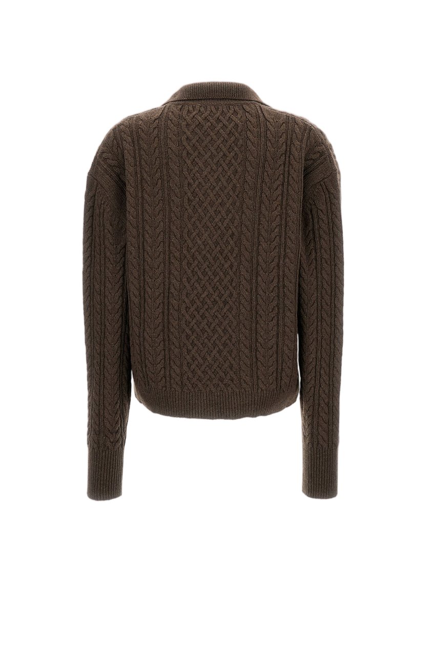Des Phemmes Embroidered Cable-Knit Sweater With Classic Collar And Ribbed Cuffs Bruin