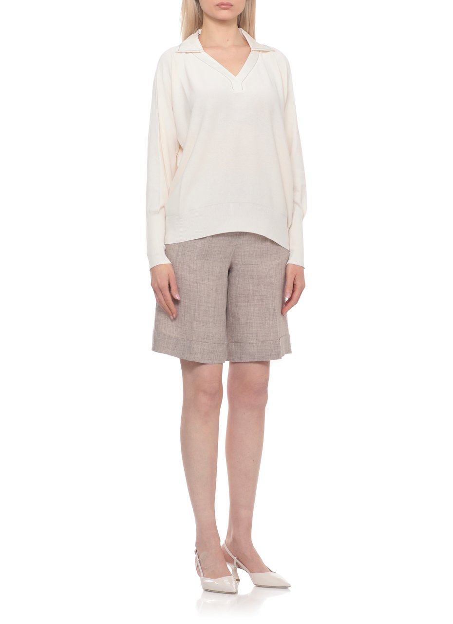 D-Exterior Ivory Embellished Viscose Long-Sleeve Polo Shirt Wit