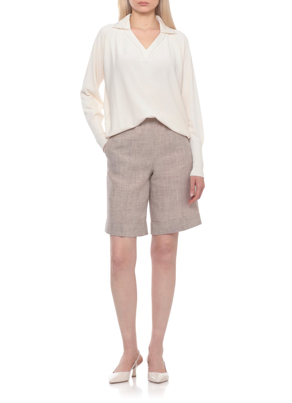 D-Exterior Ivory Embellished Viscose Long-Sleeve Polo Shirt Wit