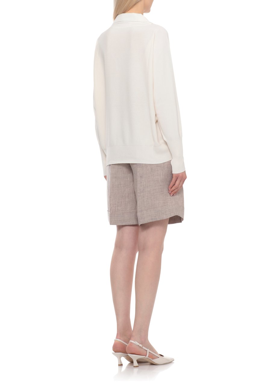 D-Exterior Ivory Embellished Viscose Long-Sleeve Polo Shirt Wit