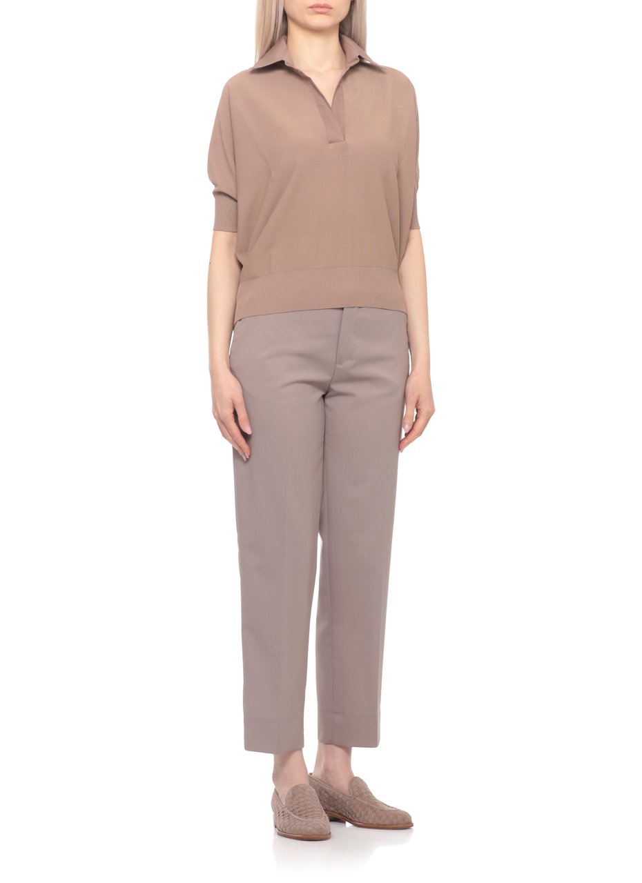 D-Exterior Brown V-Neck Viscose Polo Shirt Neutraal