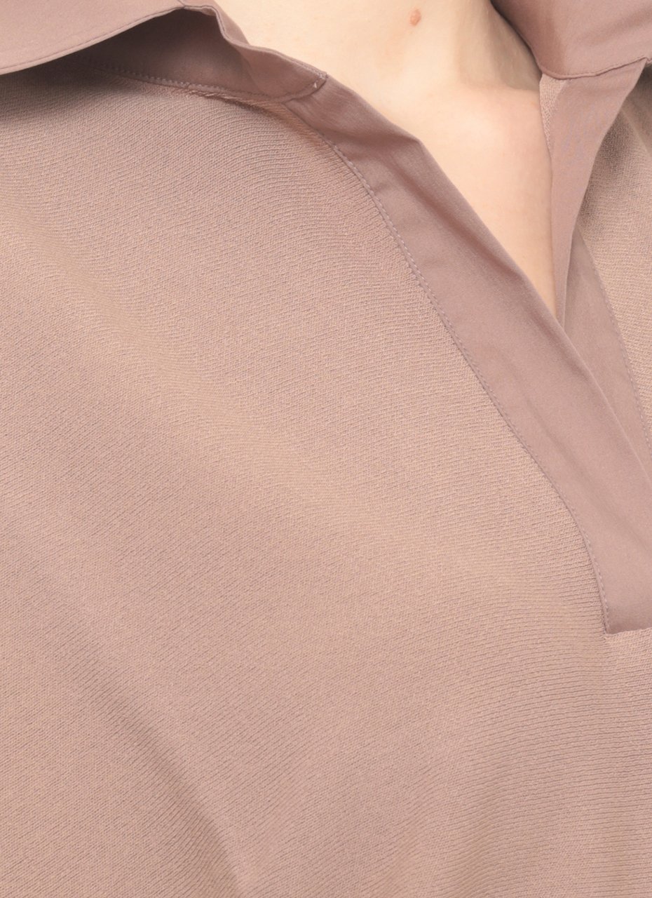 D-Exterior Brown V-Neck Viscose Polo Shirt Neutraal