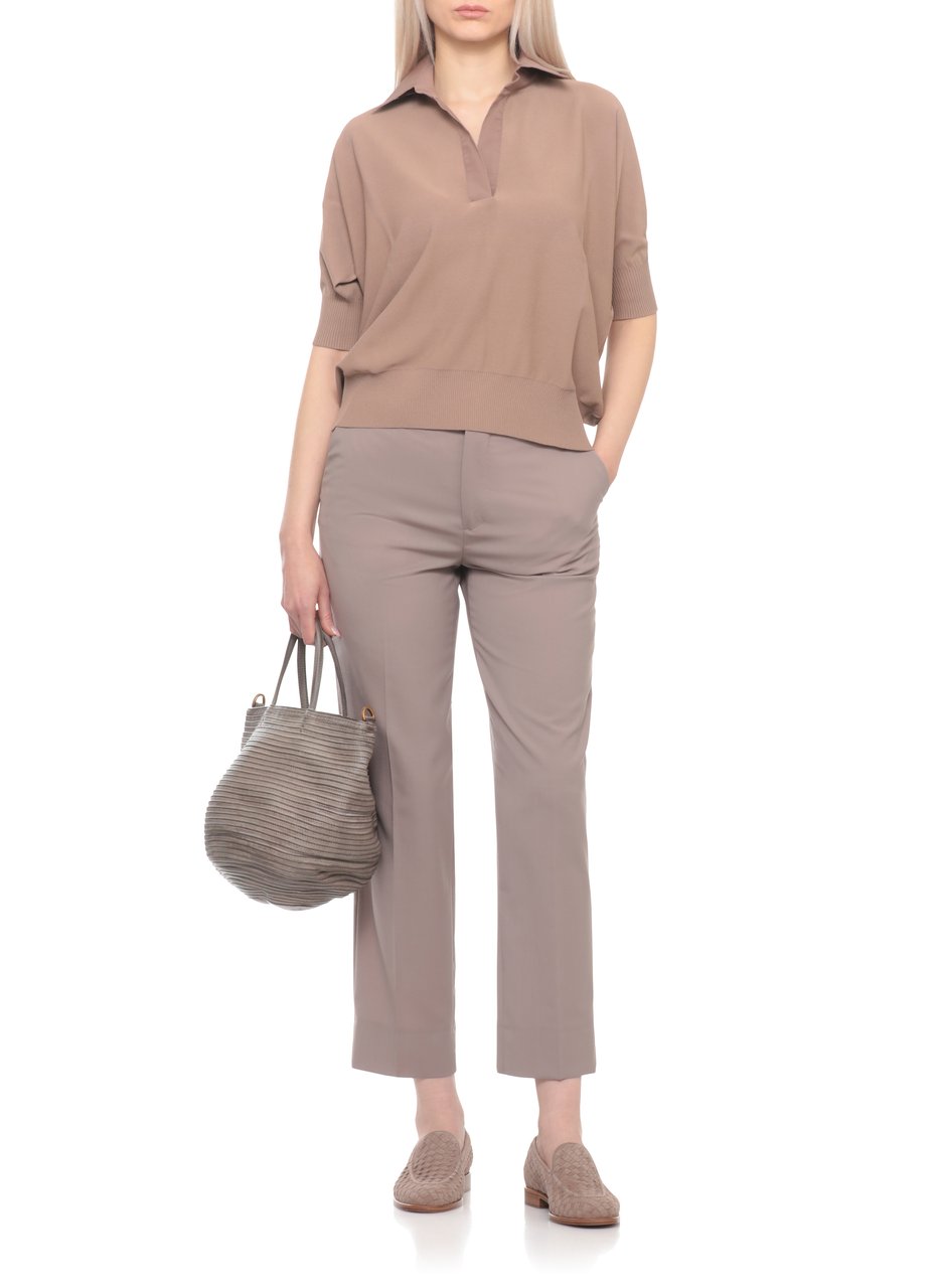 D-Exterior Brown V-Neck Viscose Polo Shirt Neutraal