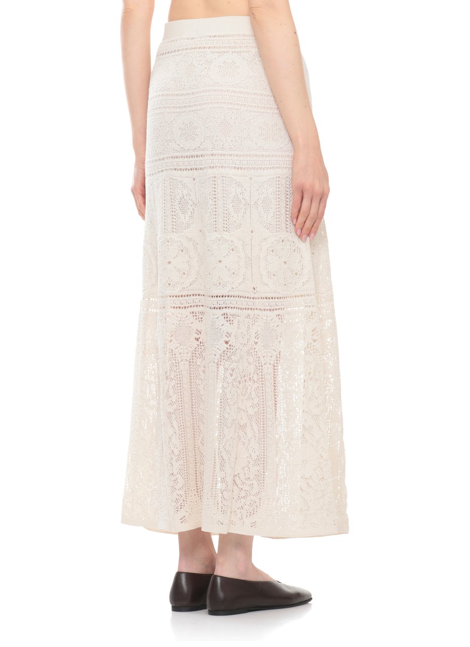 D-Exterior Ivory Midi Skirt With Intricate Lace Design Neutraal