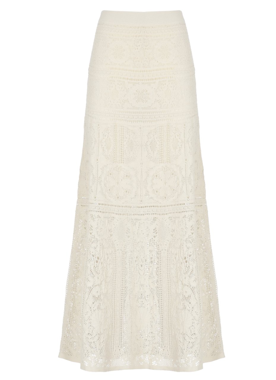 D-Exterior Ivory Midi Skirt With Intricate Lace Design Neutraal