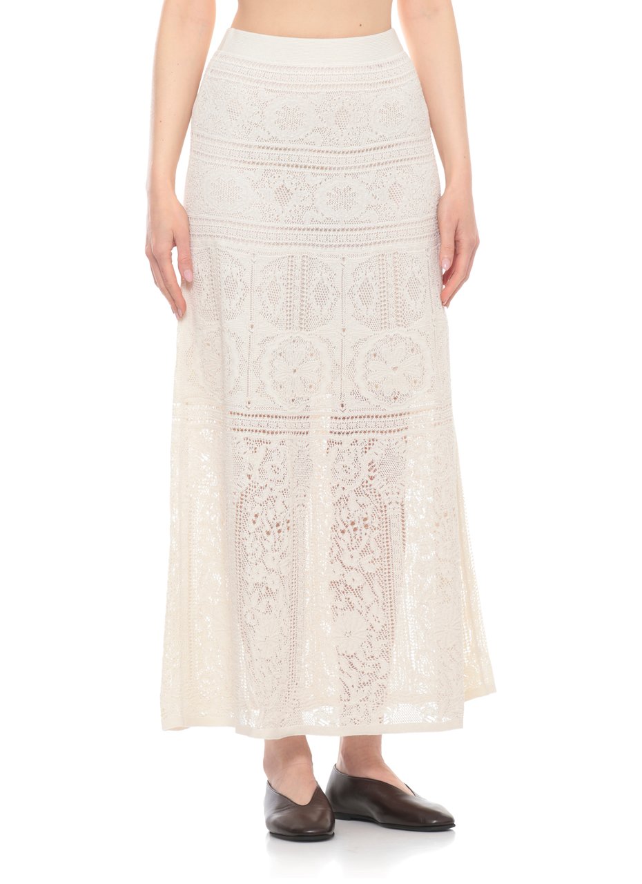 D-Exterior Ivory Midi Skirt With Intricate Lace Design Neutraal
