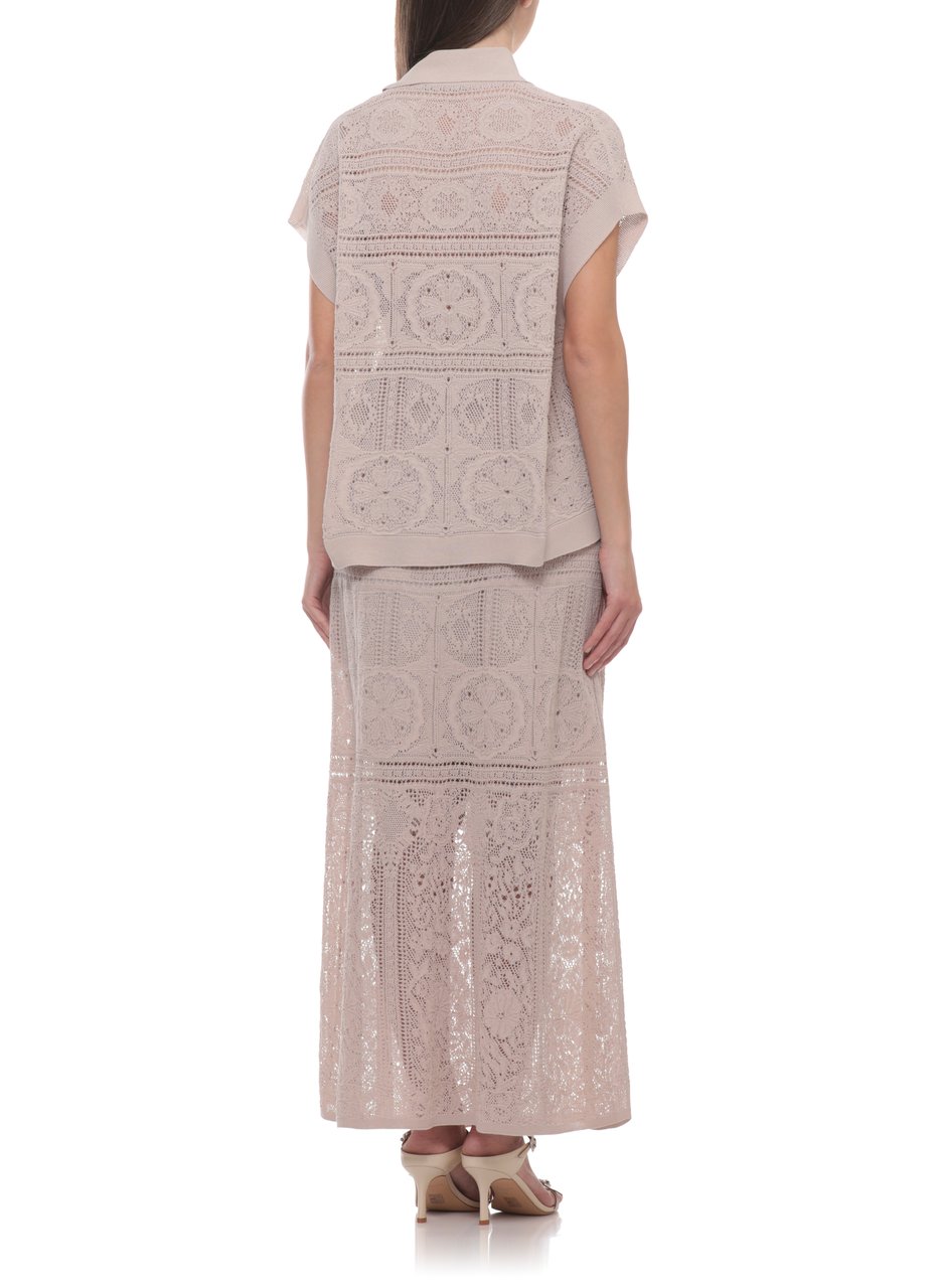 D-Exterior Beige Lace V-Neck Polo Shirt Neutraal