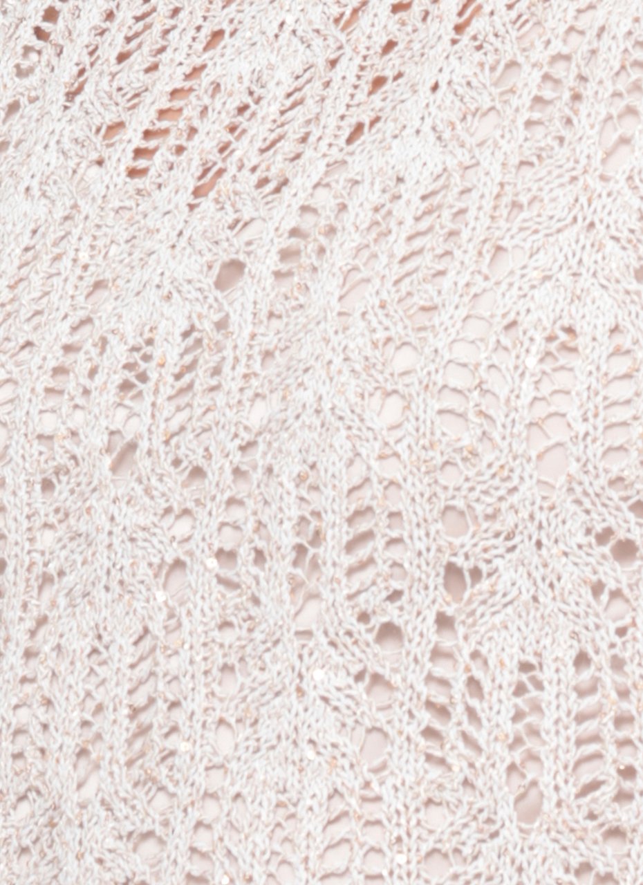 D-Exterior Ivory Viscose Midi Dress With Knit Sequin Top And Pleated Satin Skirt Neutraal