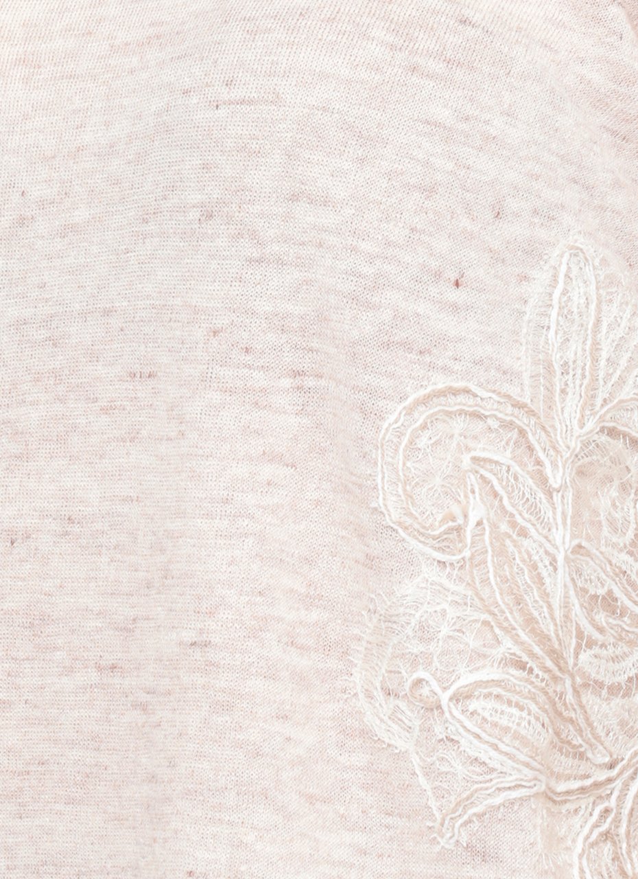 D-Exterior Beige Lace Linen-Blend Round-Neck Top Grijs