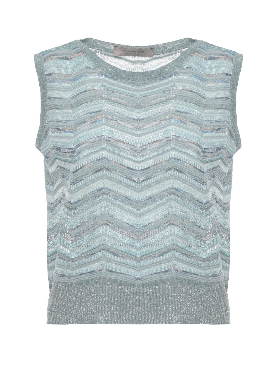 D-Exterior Light Blue Lurex Perforated Tank Top Wit