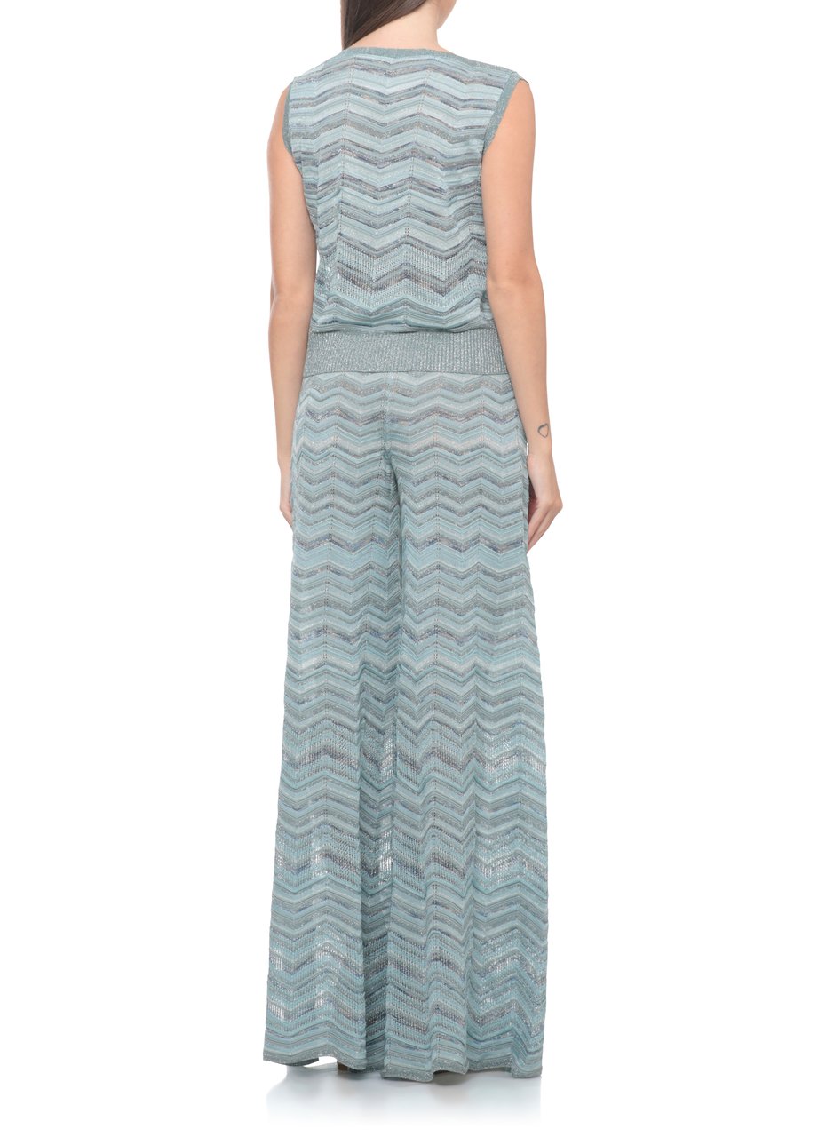 D-Exterior Light Blue Lurex Perforated Tank Top Wit