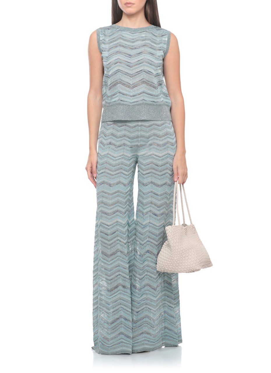 D-Exterior Light Blue Lurex Perforated Tank Top Wit