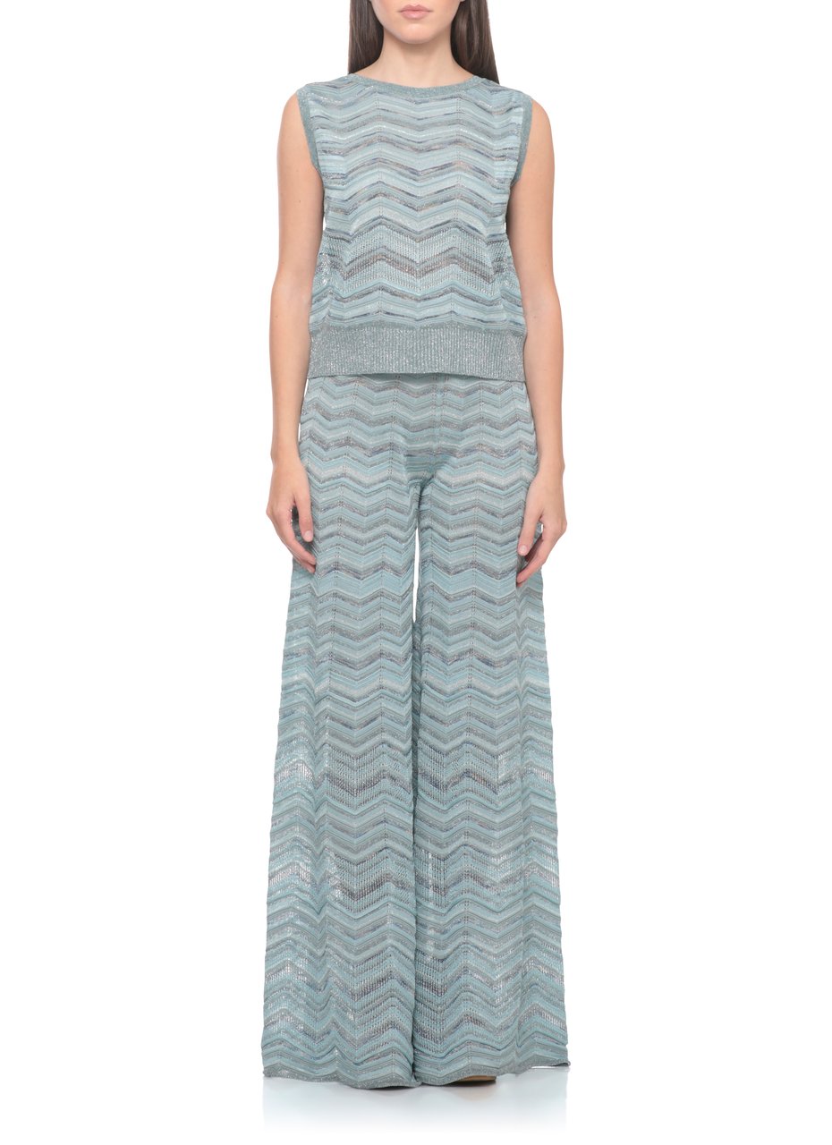 D-Exterior Light Blue Lurex Perforated Tank Top Wit