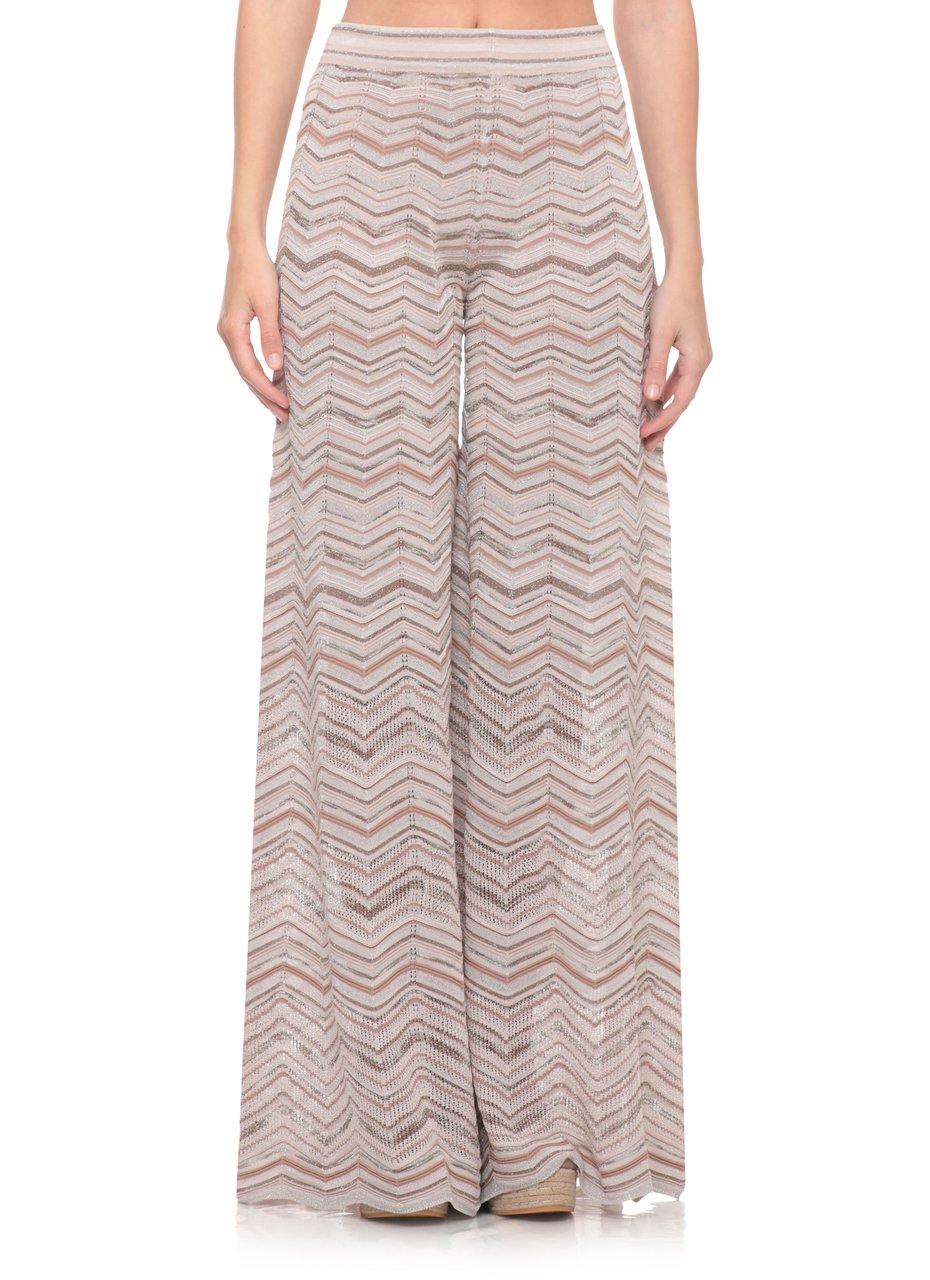 D-Exterior Beige Lurex Geometric Straight-Leg Pants Roze