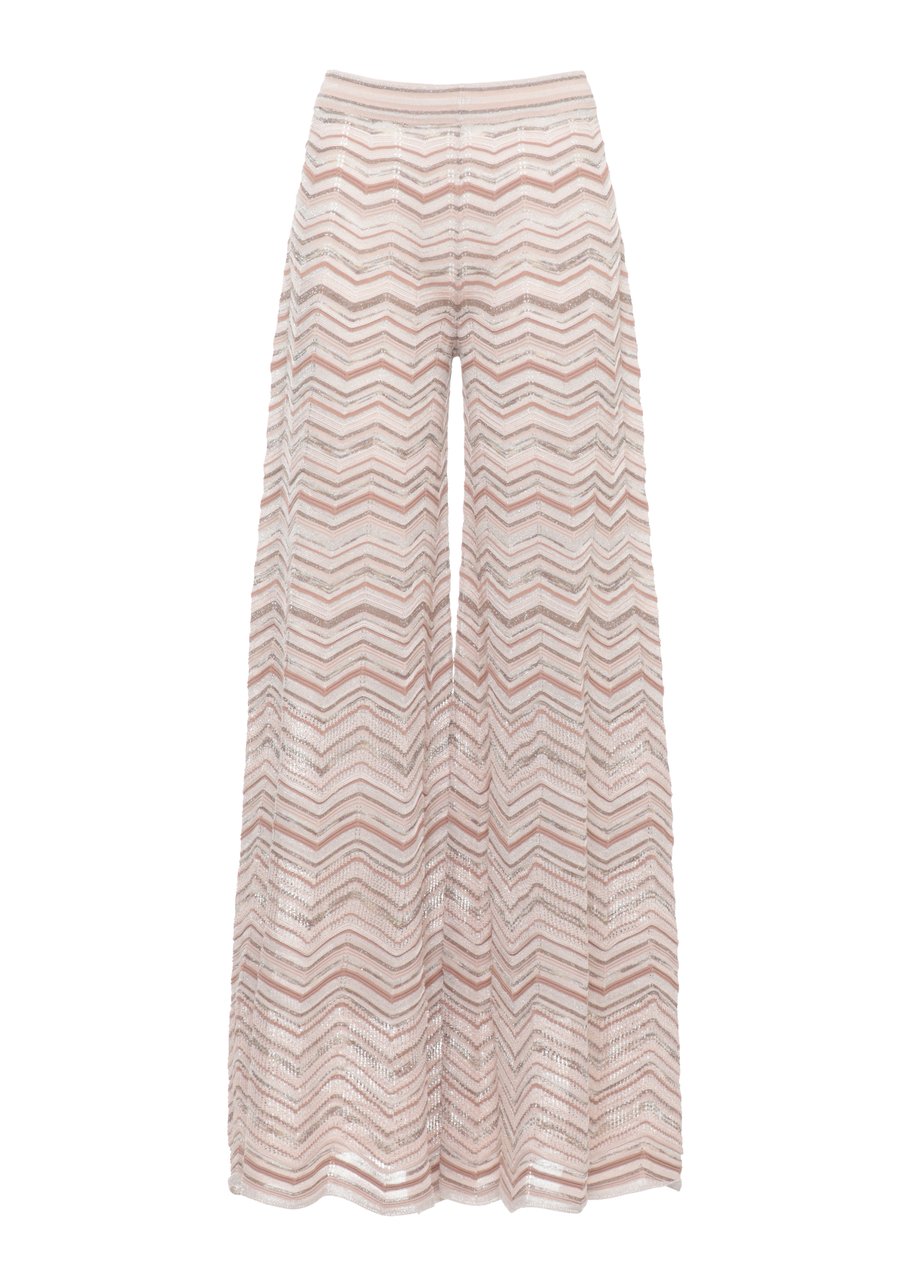 D-Exterior Beige Lurex Geometric Straight-Leg Pants Roze