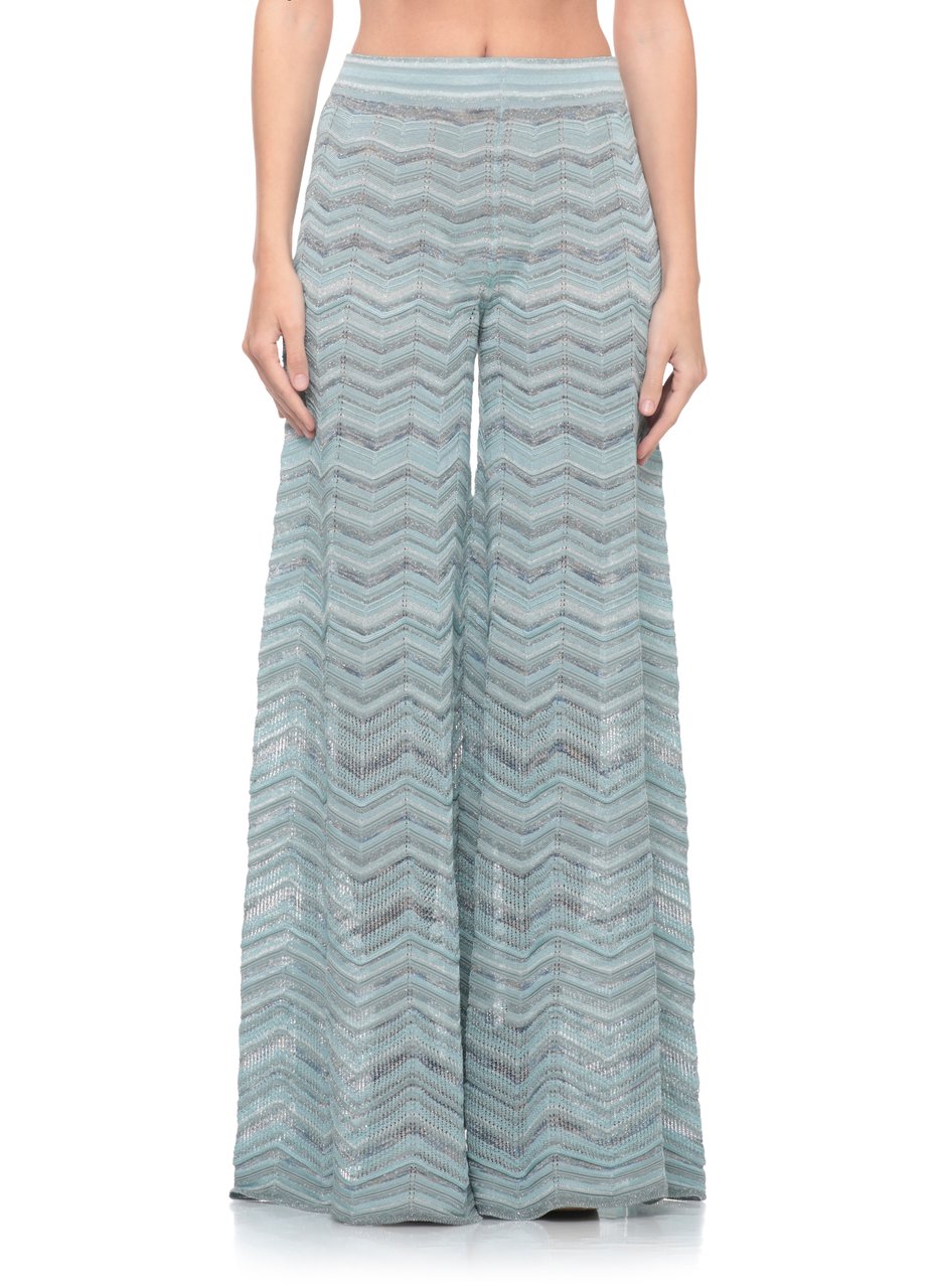 D-Exterior Light Blue Lurex Geometric Straight-Leg Pants Wit