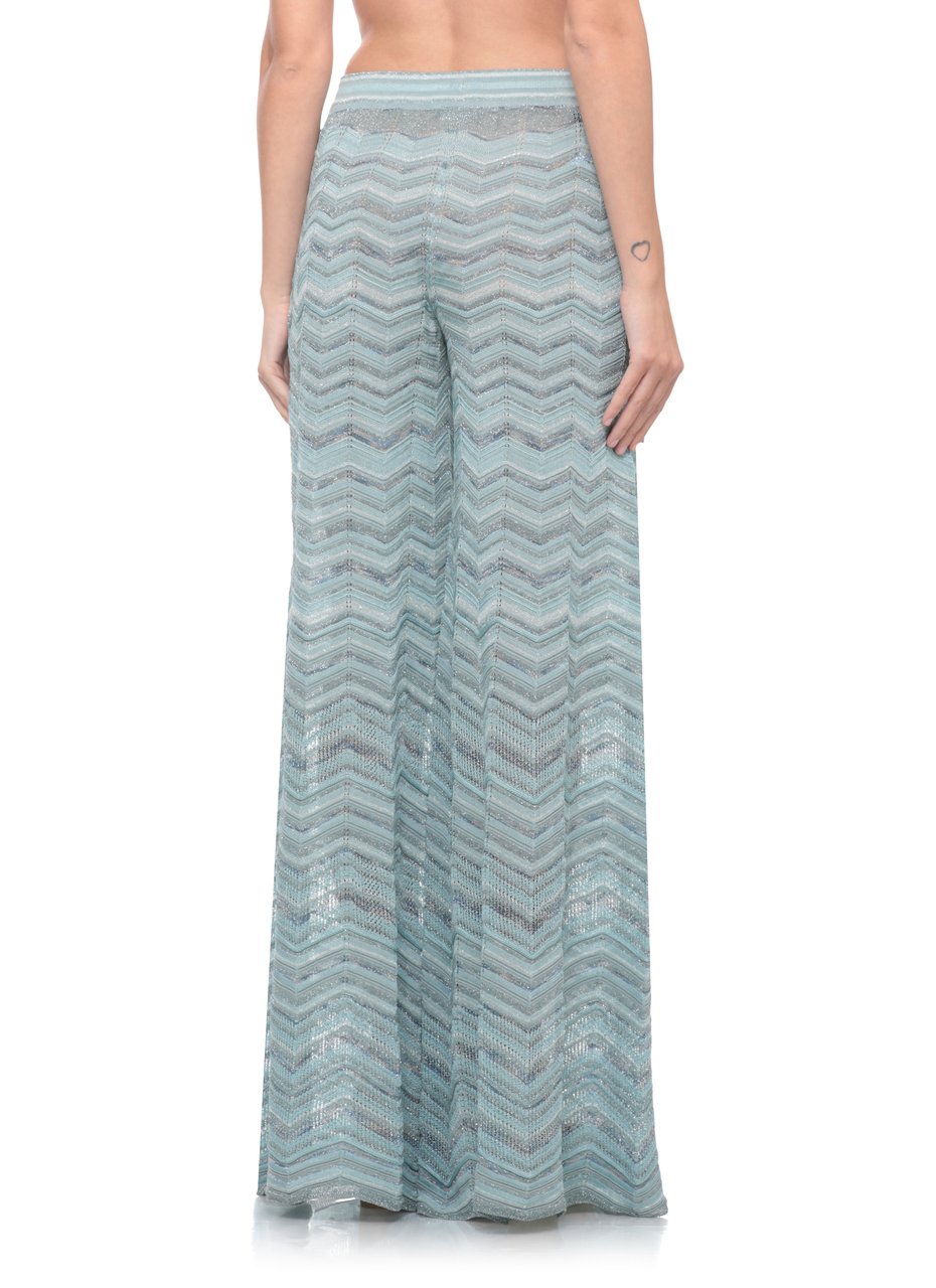 D-Exterior Light Blue Lurex Geometric Straight-Leg Pants Wit