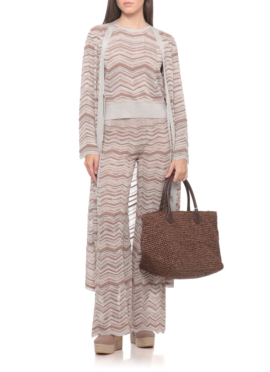 D-Exterior Beige Chevron Lurex Cardigan Roze