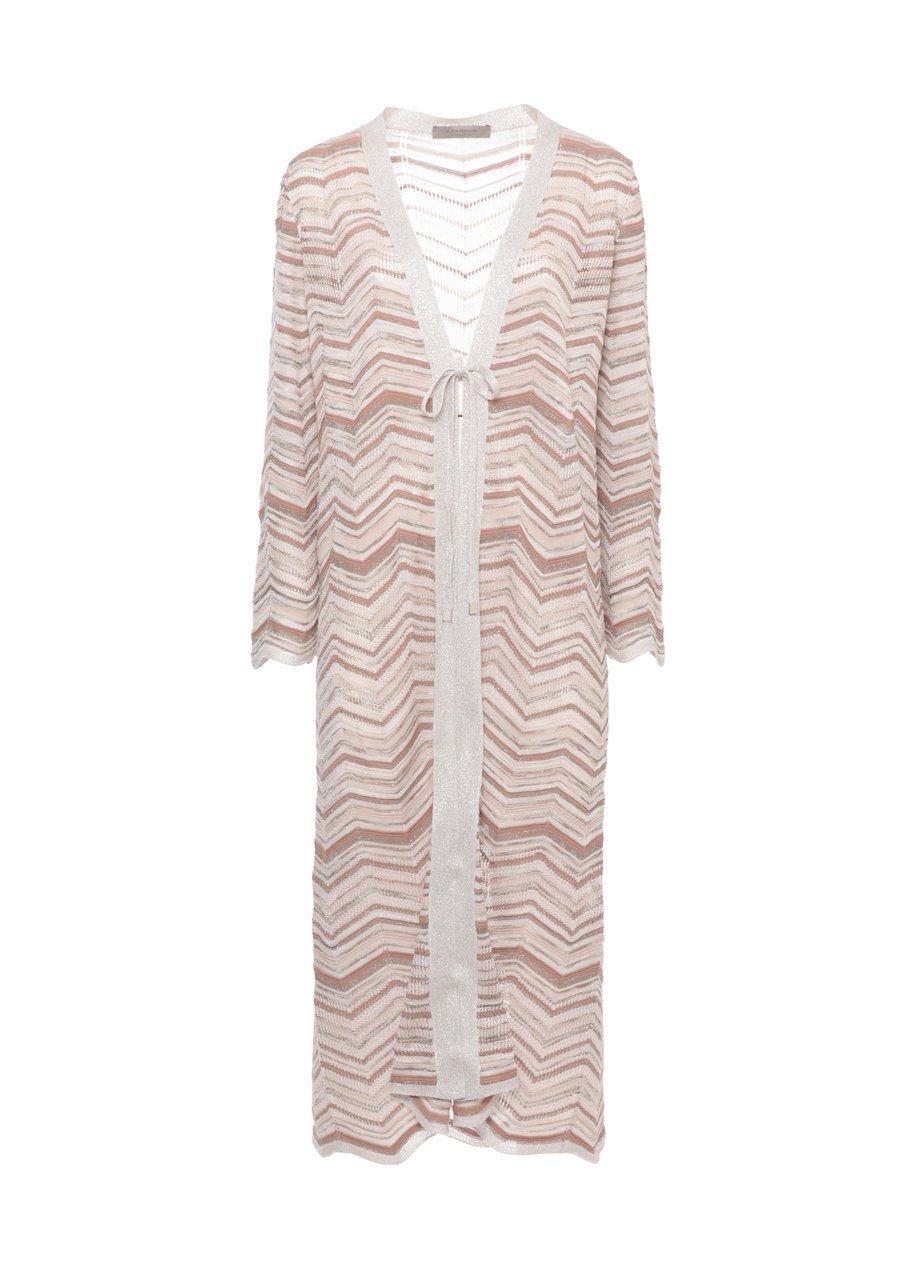 D-Exterior Beige Chevron Lurex Cardigan Roze