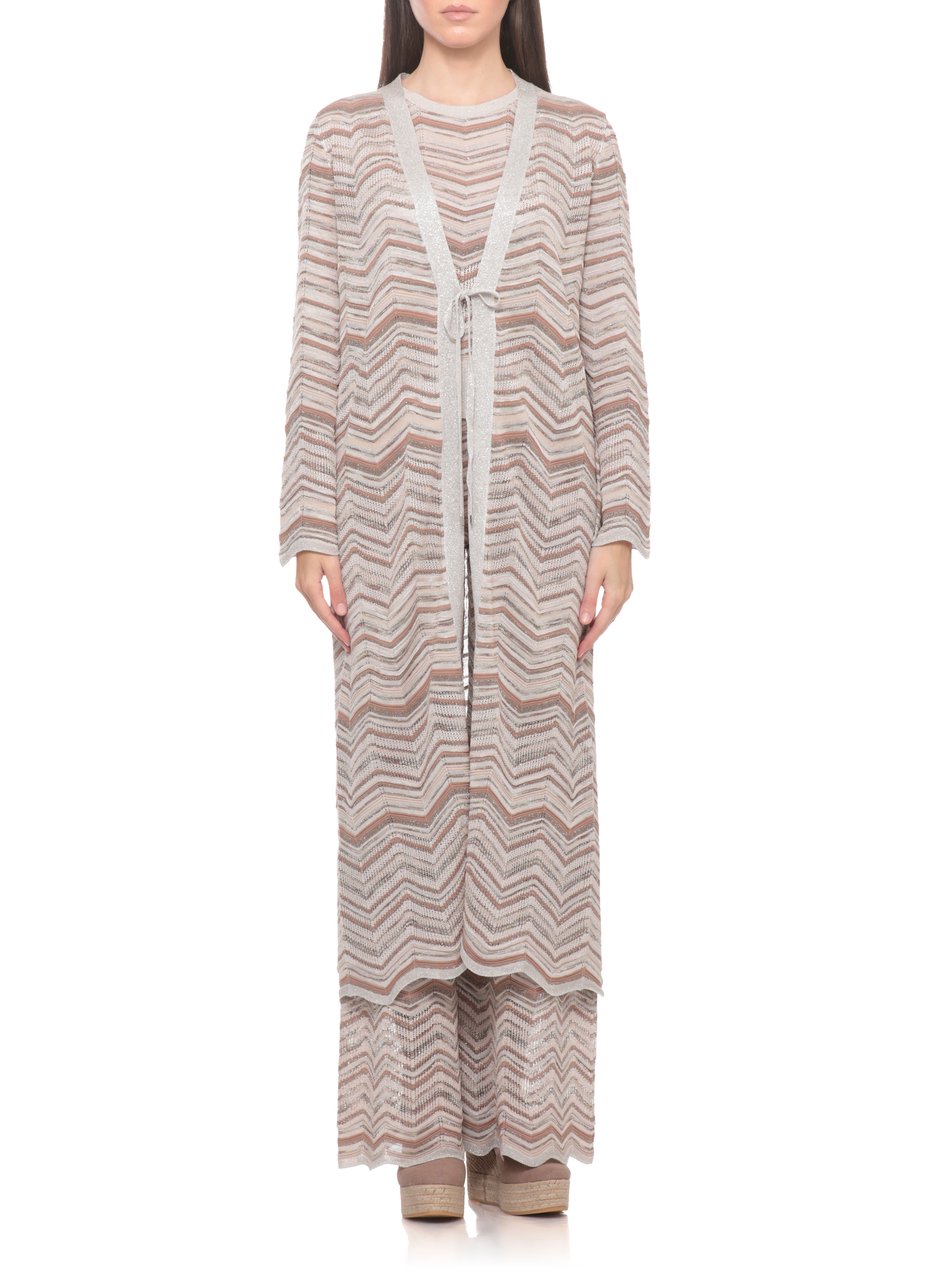 D-Exterior Beige Chevron Lurex Cardigan Roze