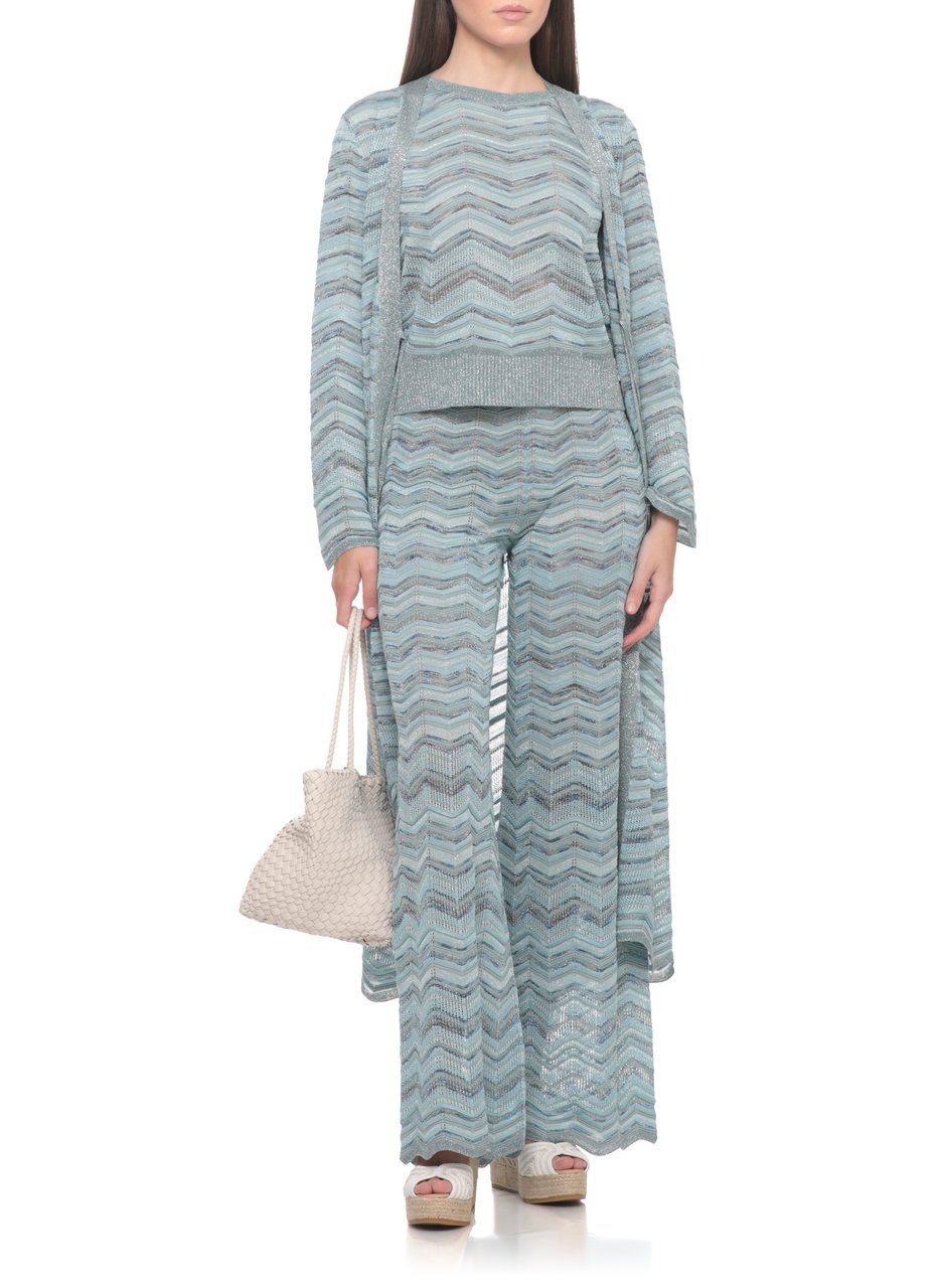 D-Exterior Light Blue Chevron Lurex Cardigan Grijs