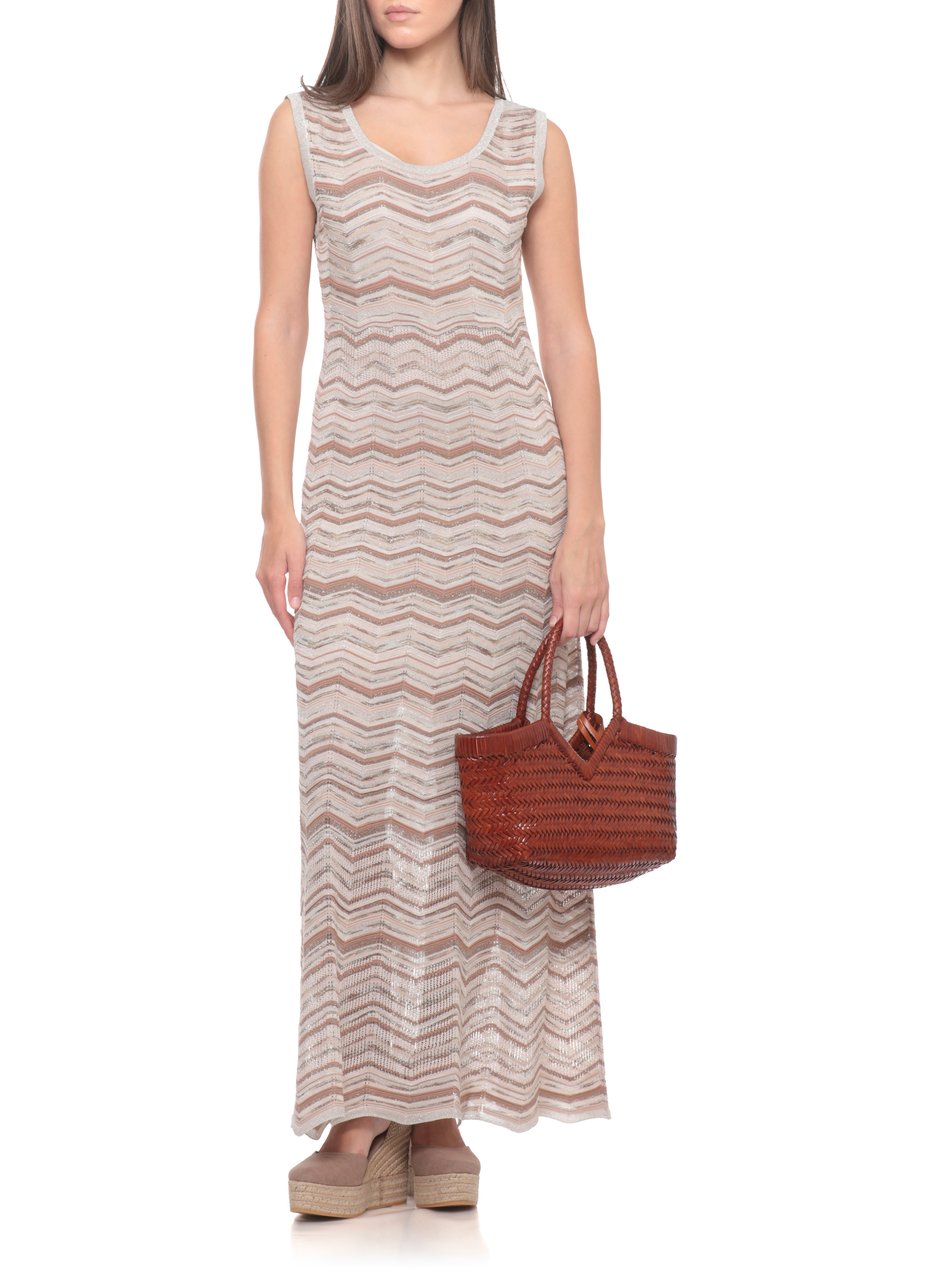 D-Exterior Sleeveless Maxi Dress With Geometric Pattern And Lurex Accents Roze